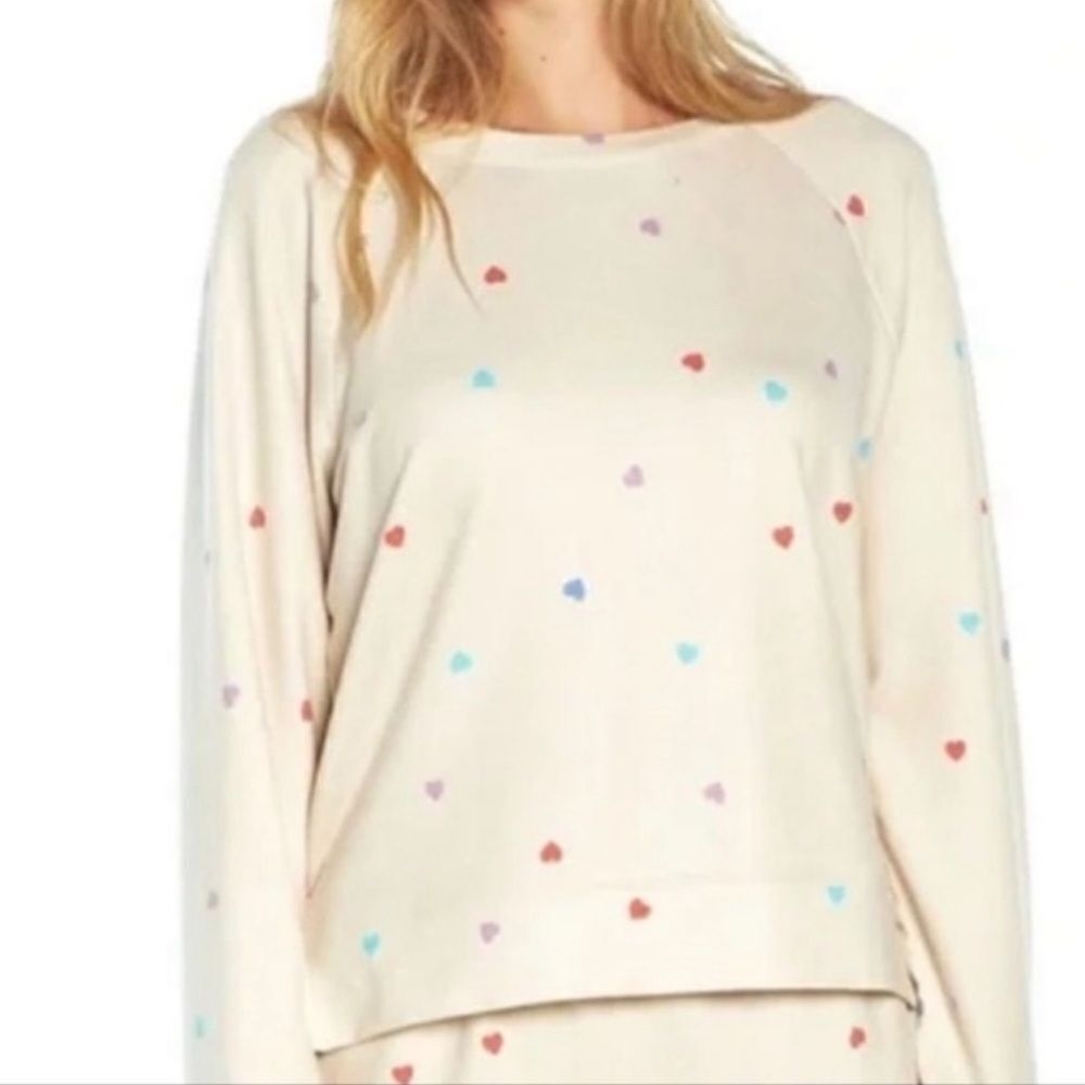 WILDFOX- Womens Cream Pastel Heart Print Pullover Cozy Sweatshirt, Plus Size XXL
